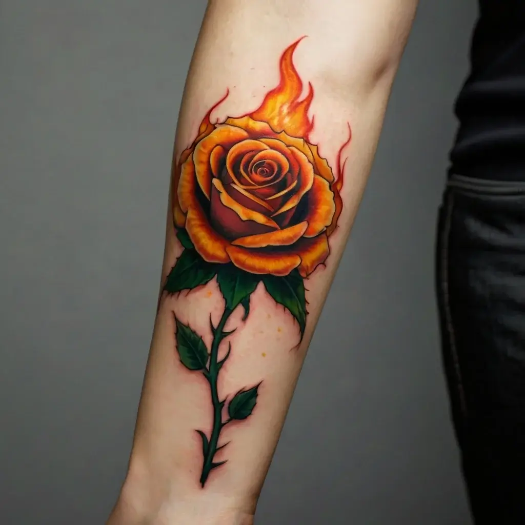 rose on fire tattoos (68)