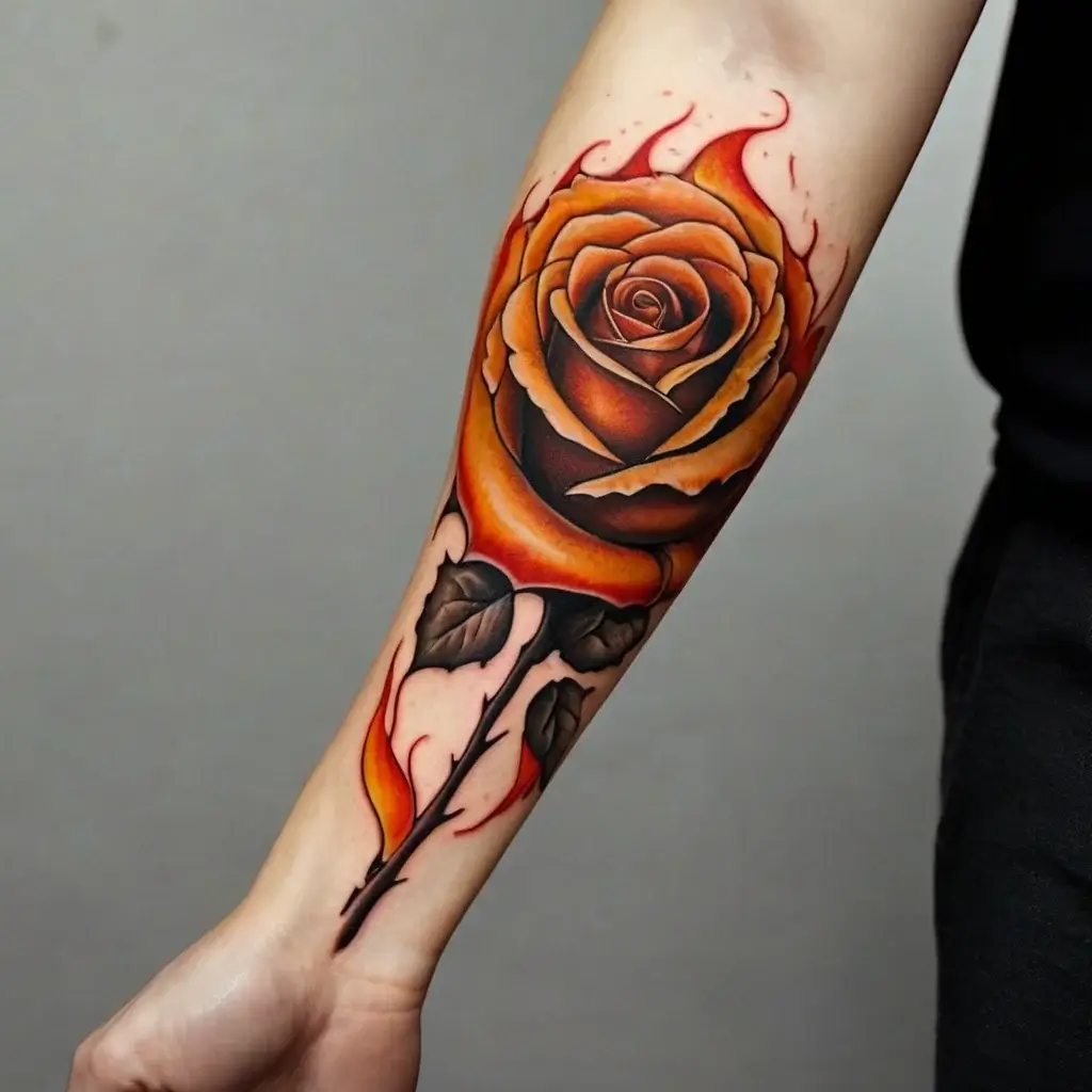 rose on fire tattoos (7)