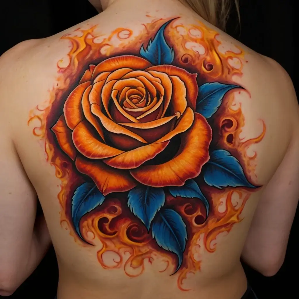 rose on fire tattoos (70)