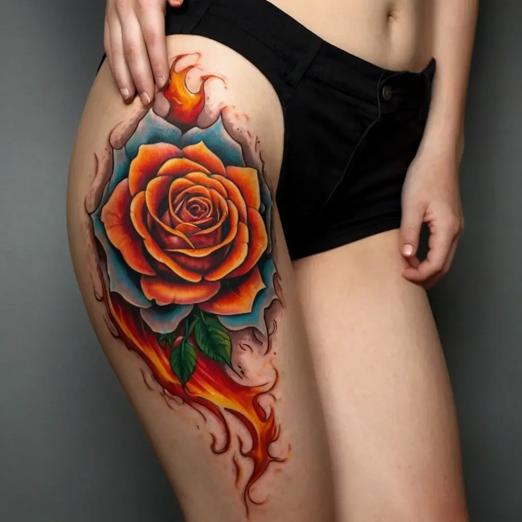 rose on fire tattoos (73)