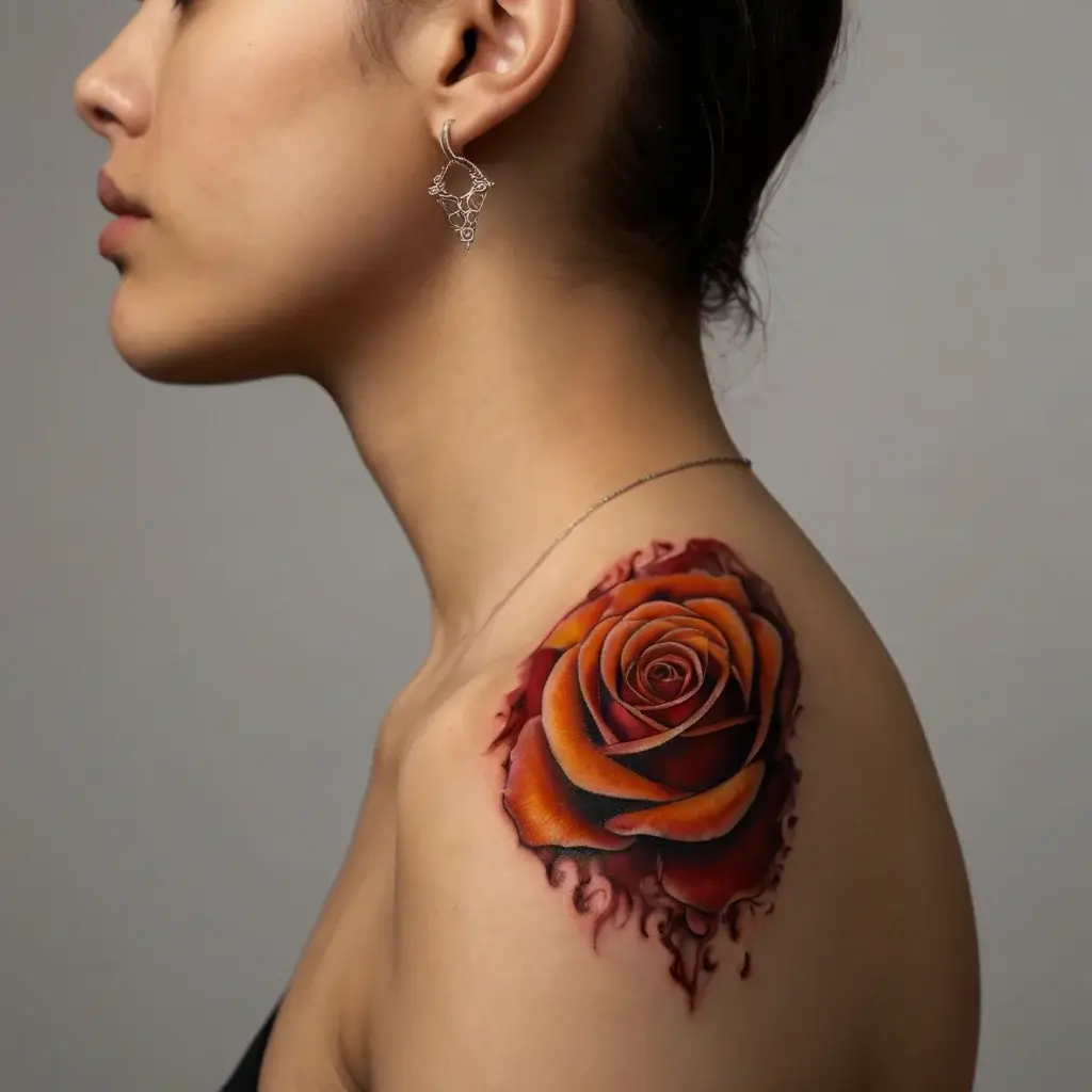 rose on fire tattoos (75)