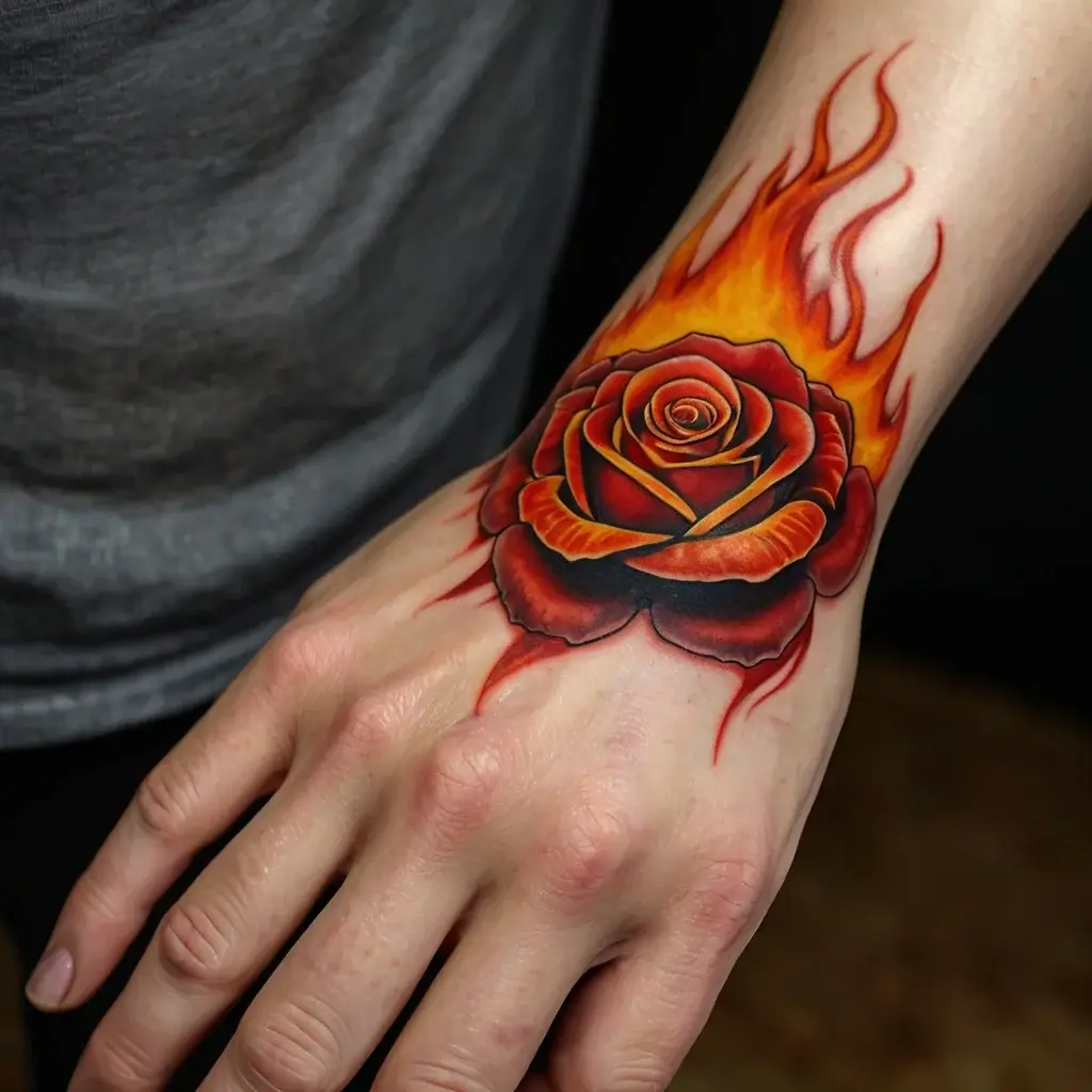 rose on fire tattoos (78)