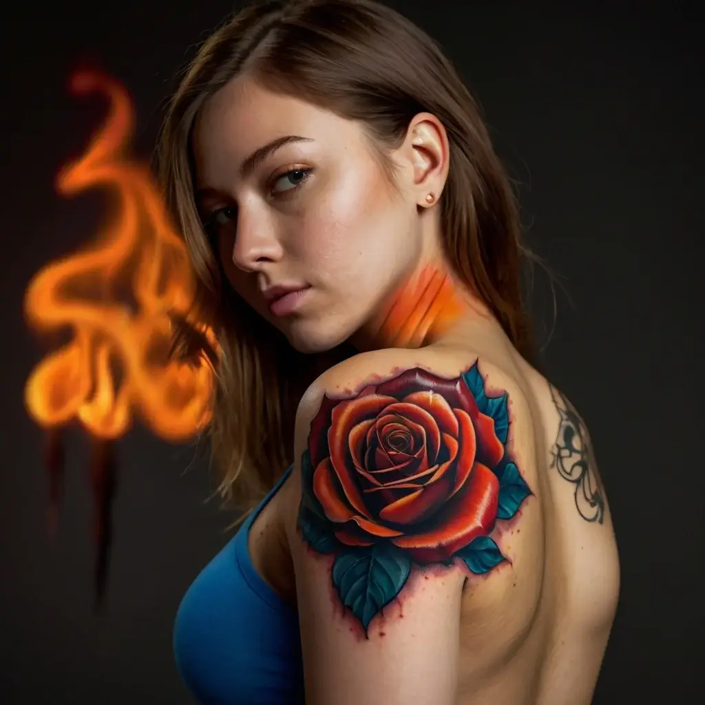 rose on fire tattoos (80)