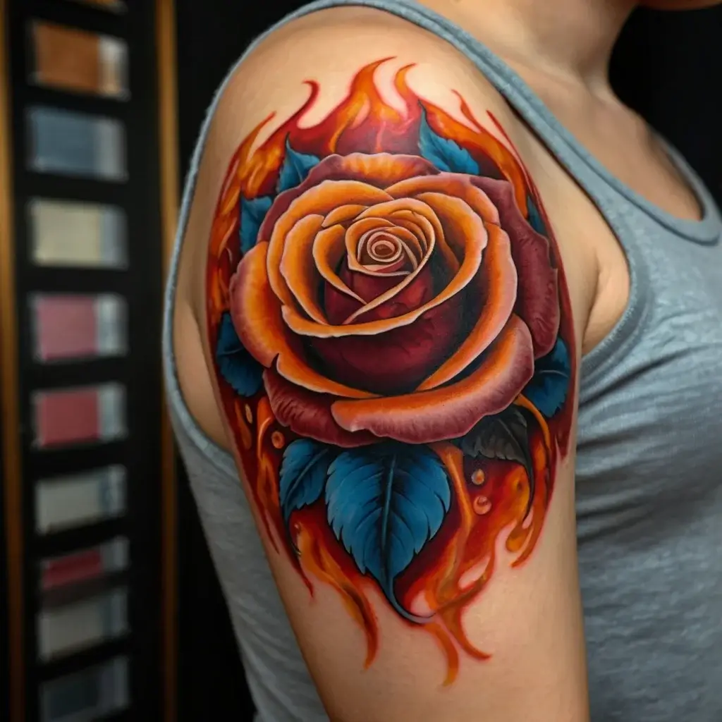 rose on fire tattoos (82)