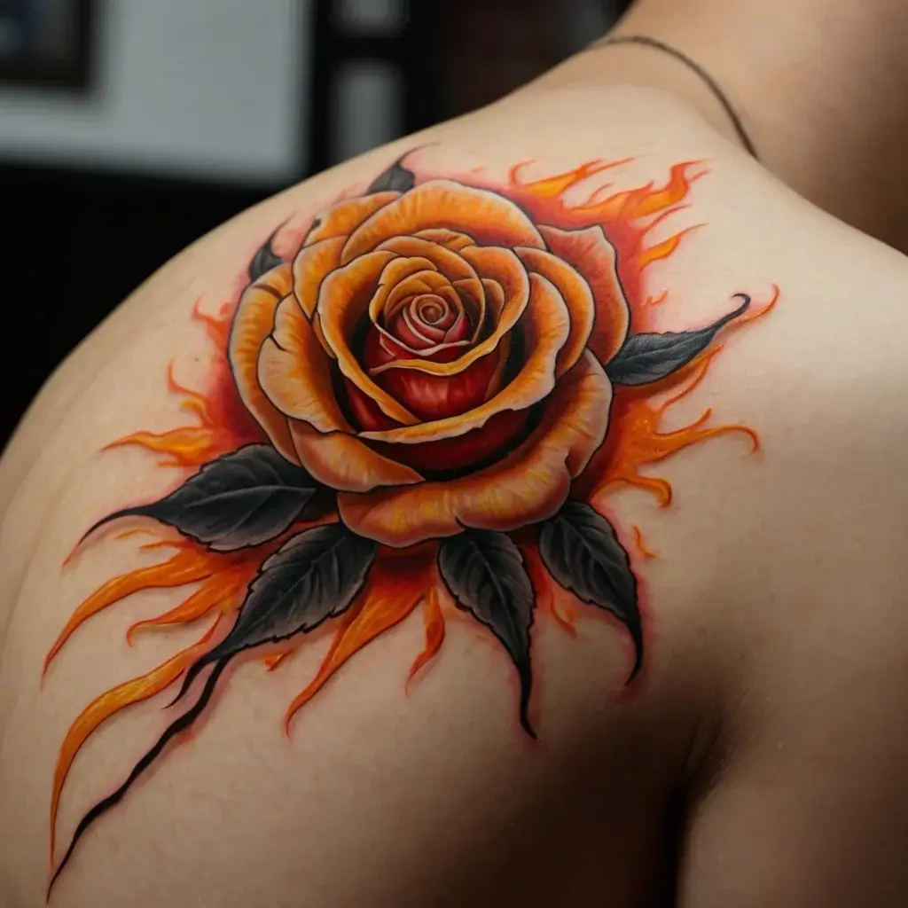 rose on fire tattoos (85)