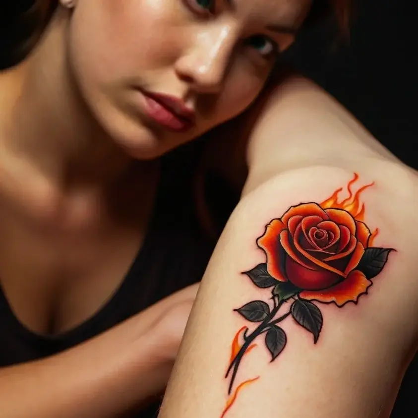 rose on fire tattoos (87)