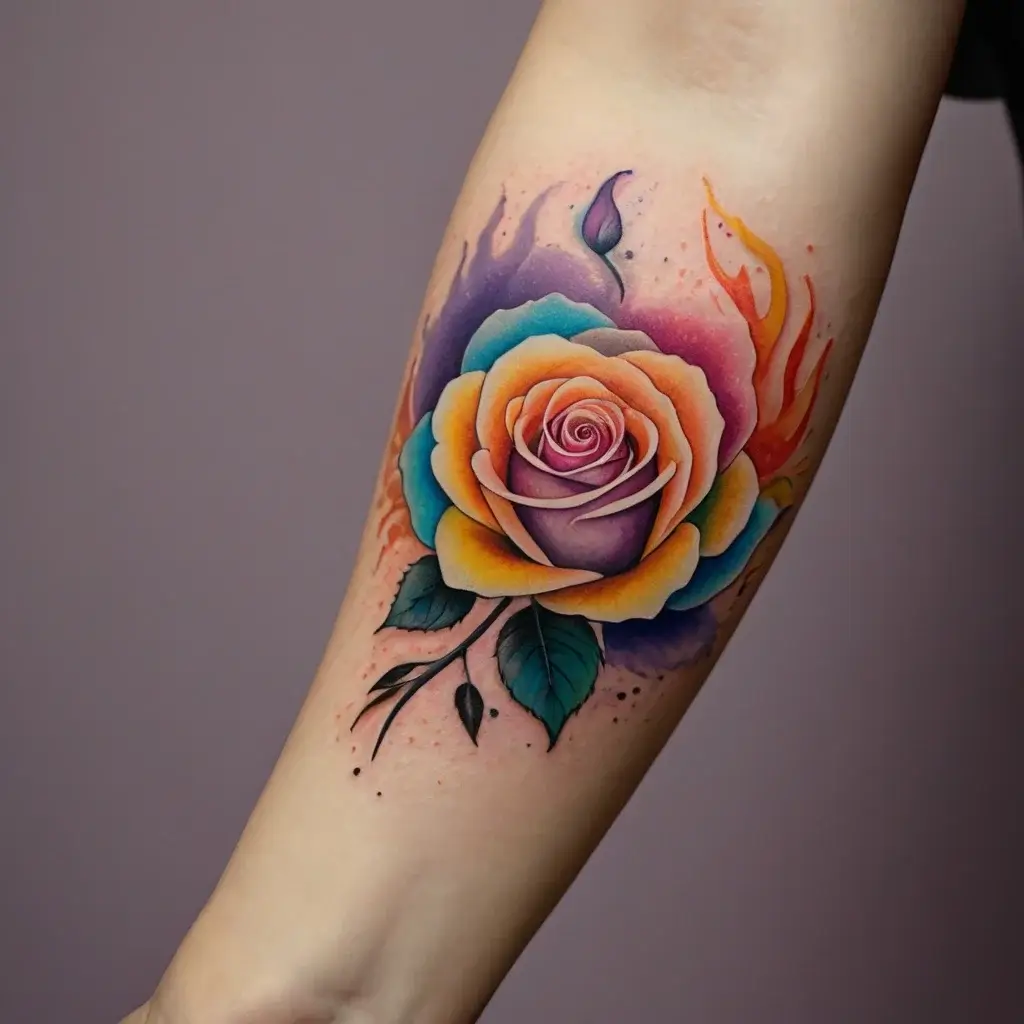 rose on fire tattoos (89)