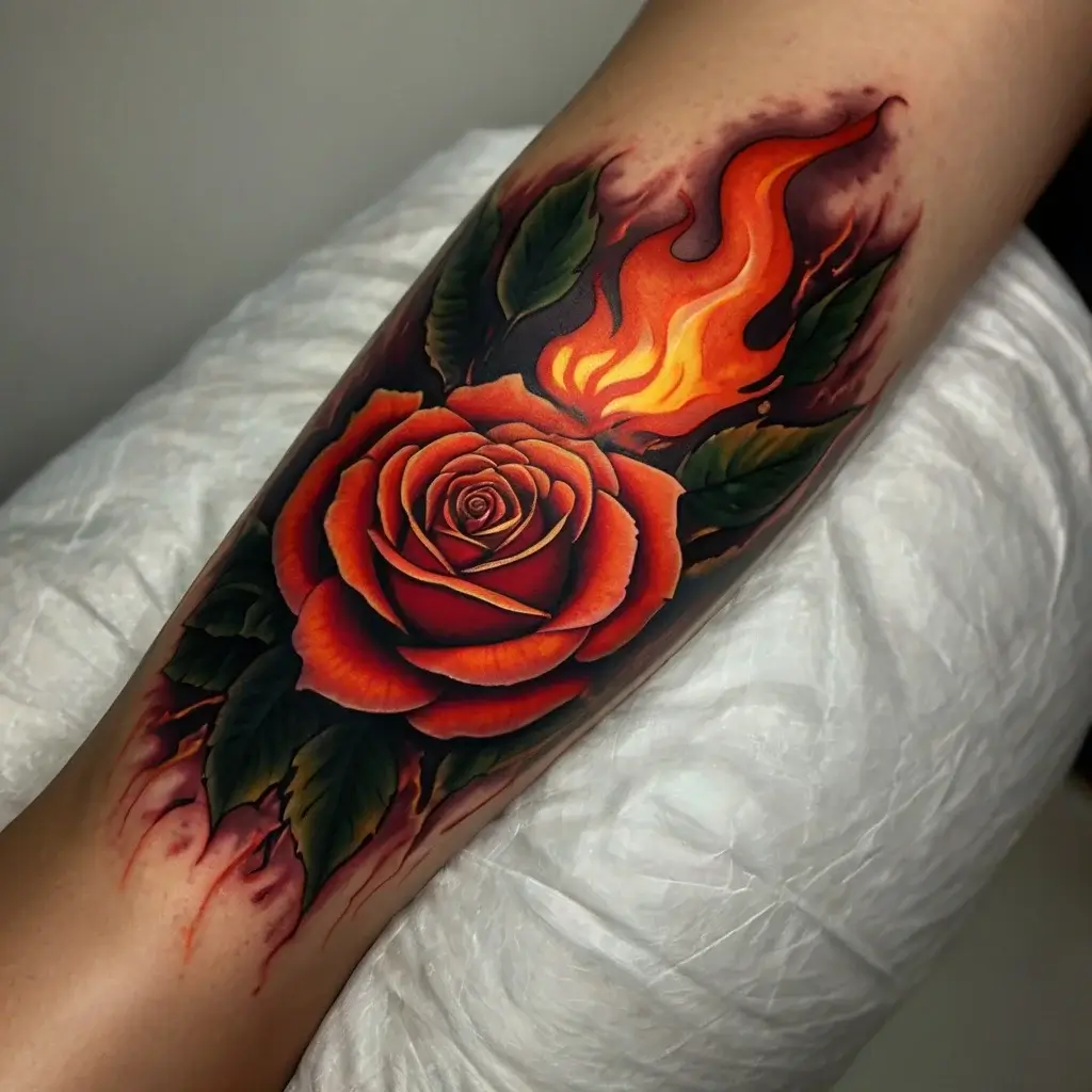 rose on fire tattoos (9)