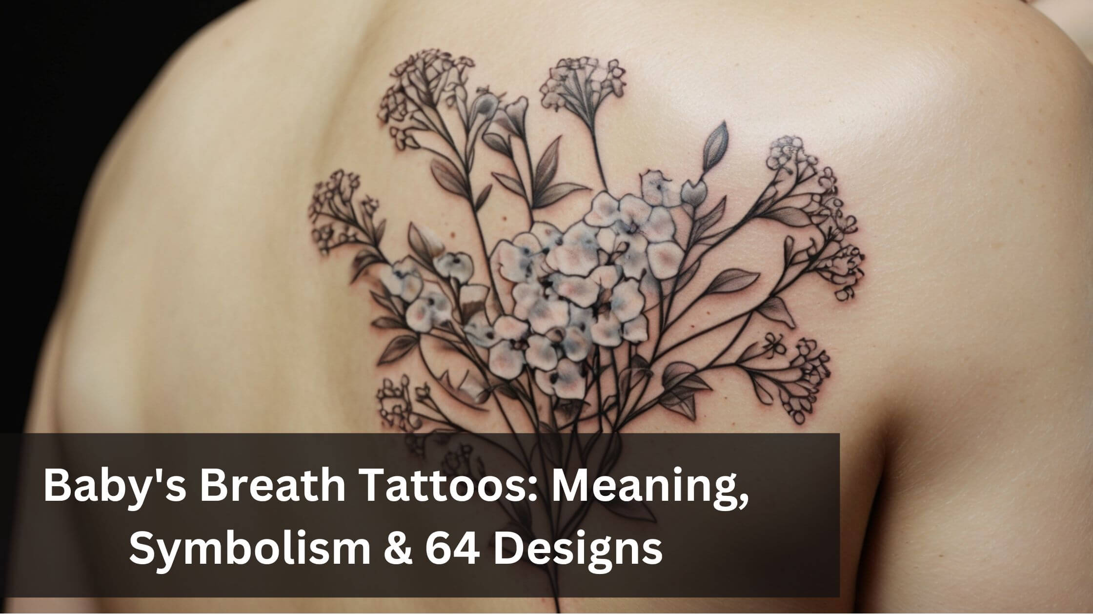 Tattoo of baby's breath flowers on shoulder, featuring delicate black outlines and soft shading for a natural look.