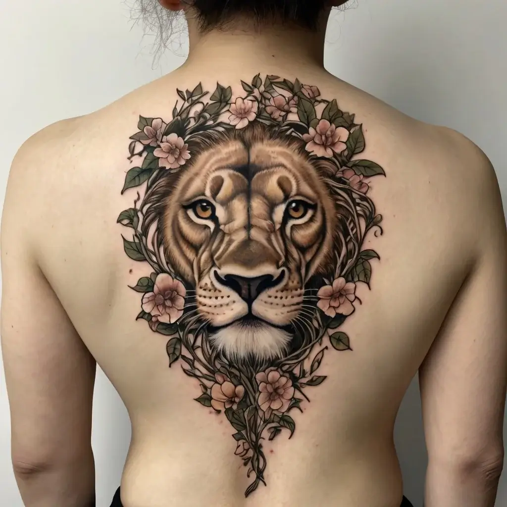 loin and flower tattoo (1)