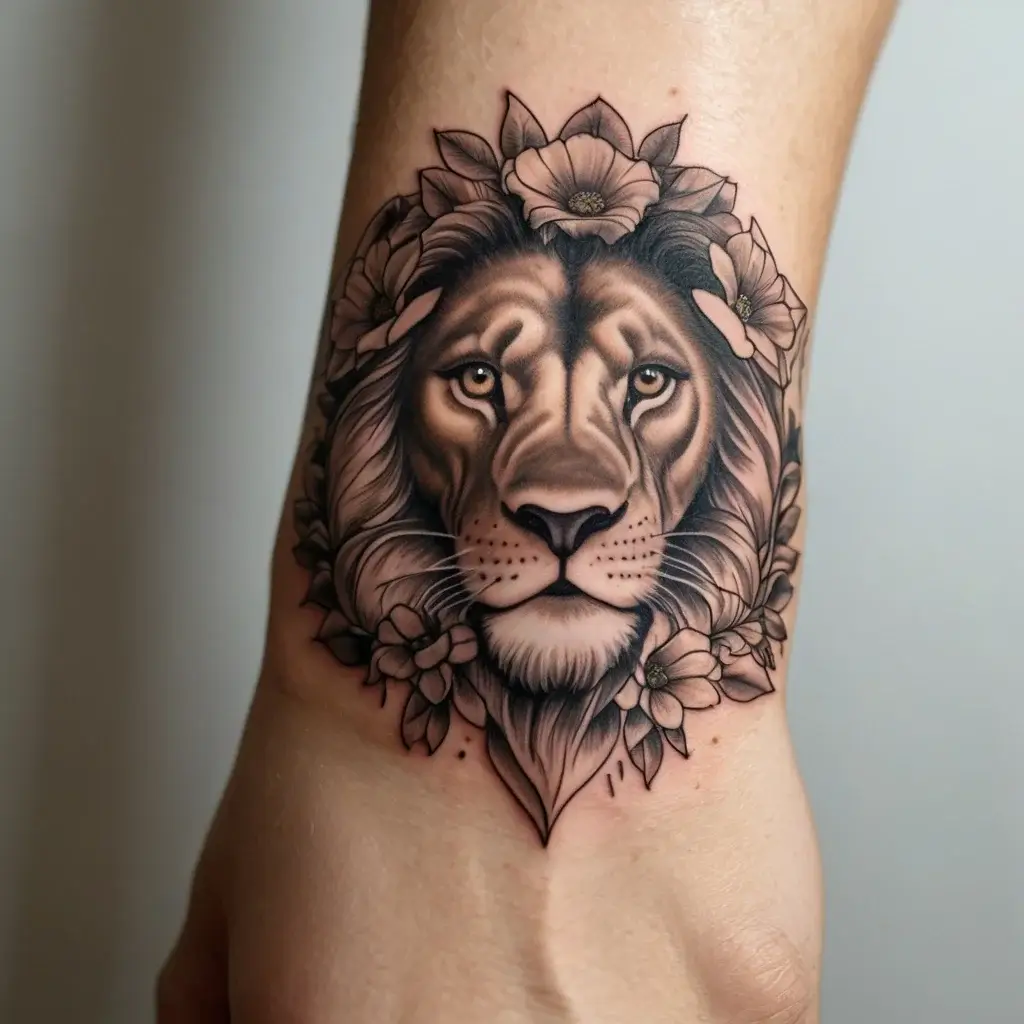 loin and flower tattoo (10)