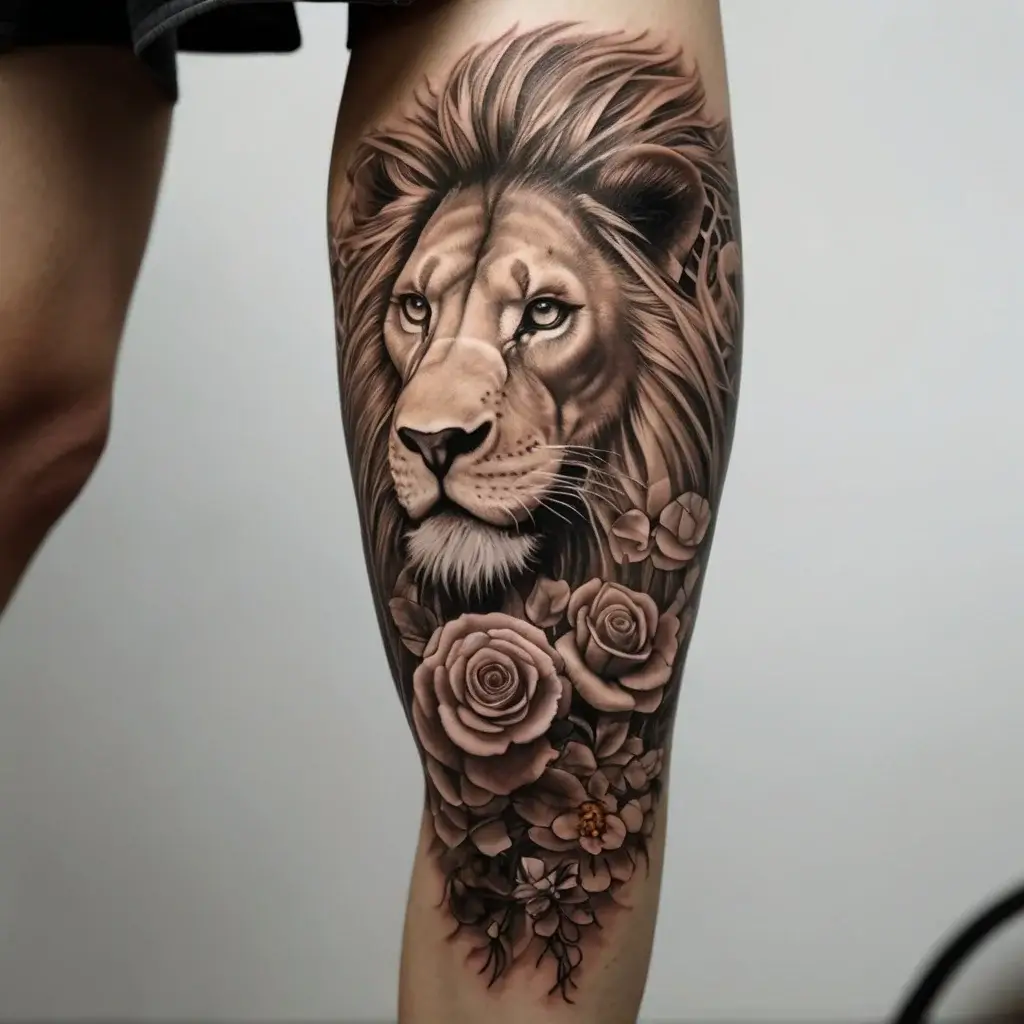 loin and flower tattoo (12)