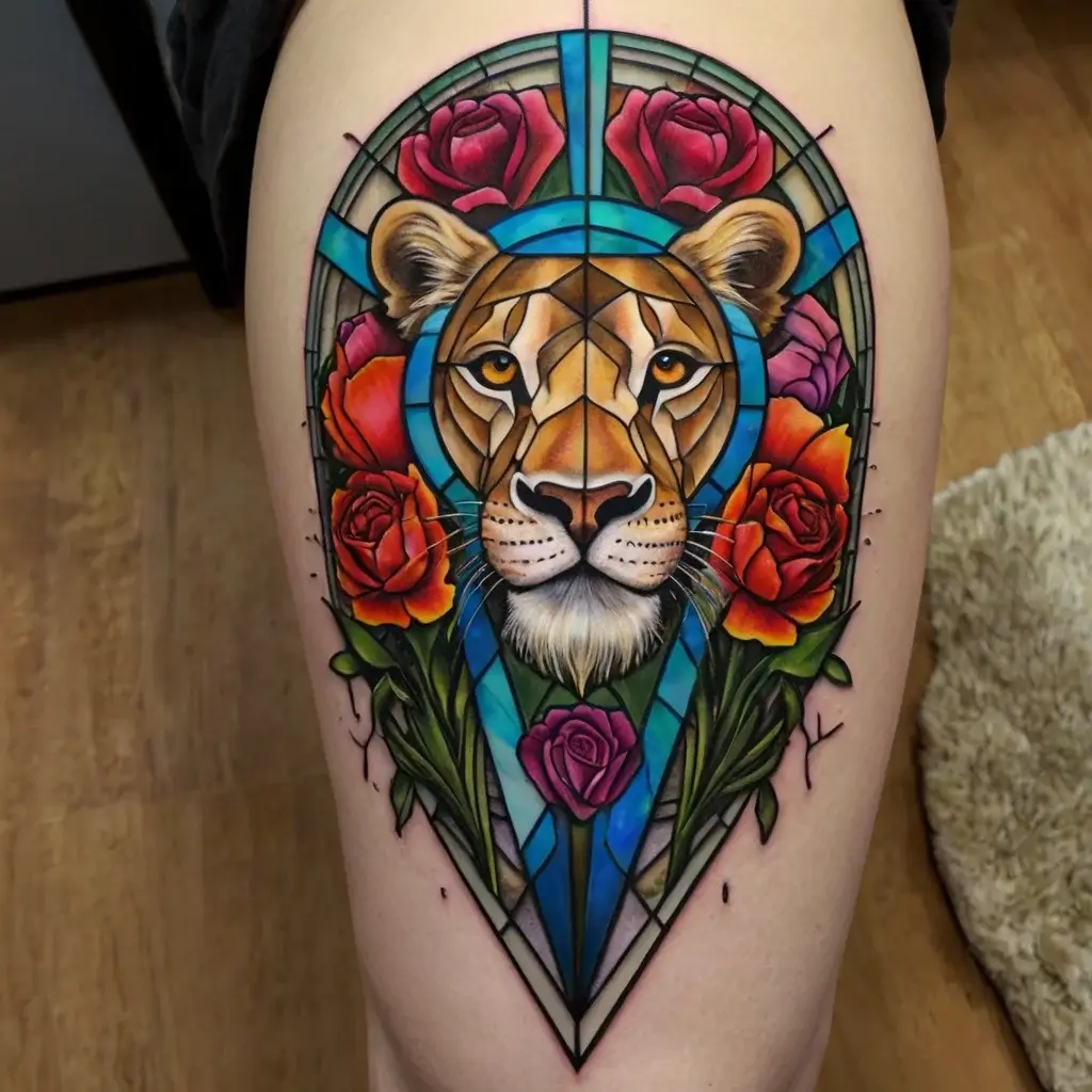 loin and flower tattoo (13)