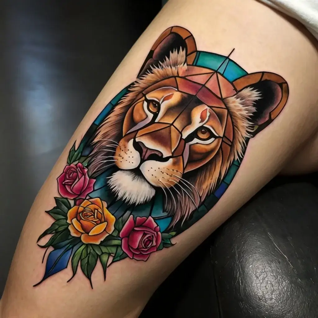 loin and flower tattoo (14)