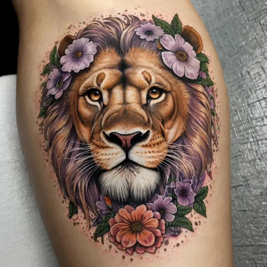 loin and flower tattoo (15)