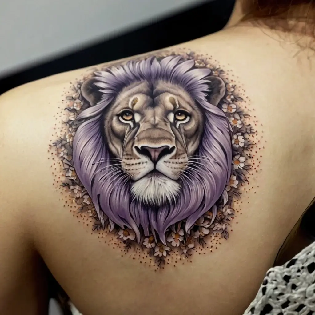 loin and flower tattoo (16)