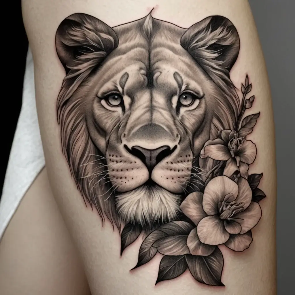 loin and flower tattoo (17)