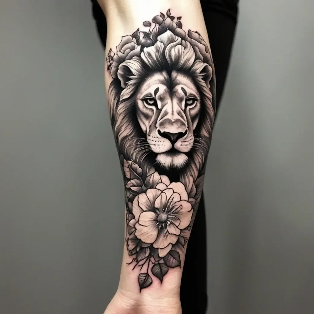 loin and flower tattoo (18)