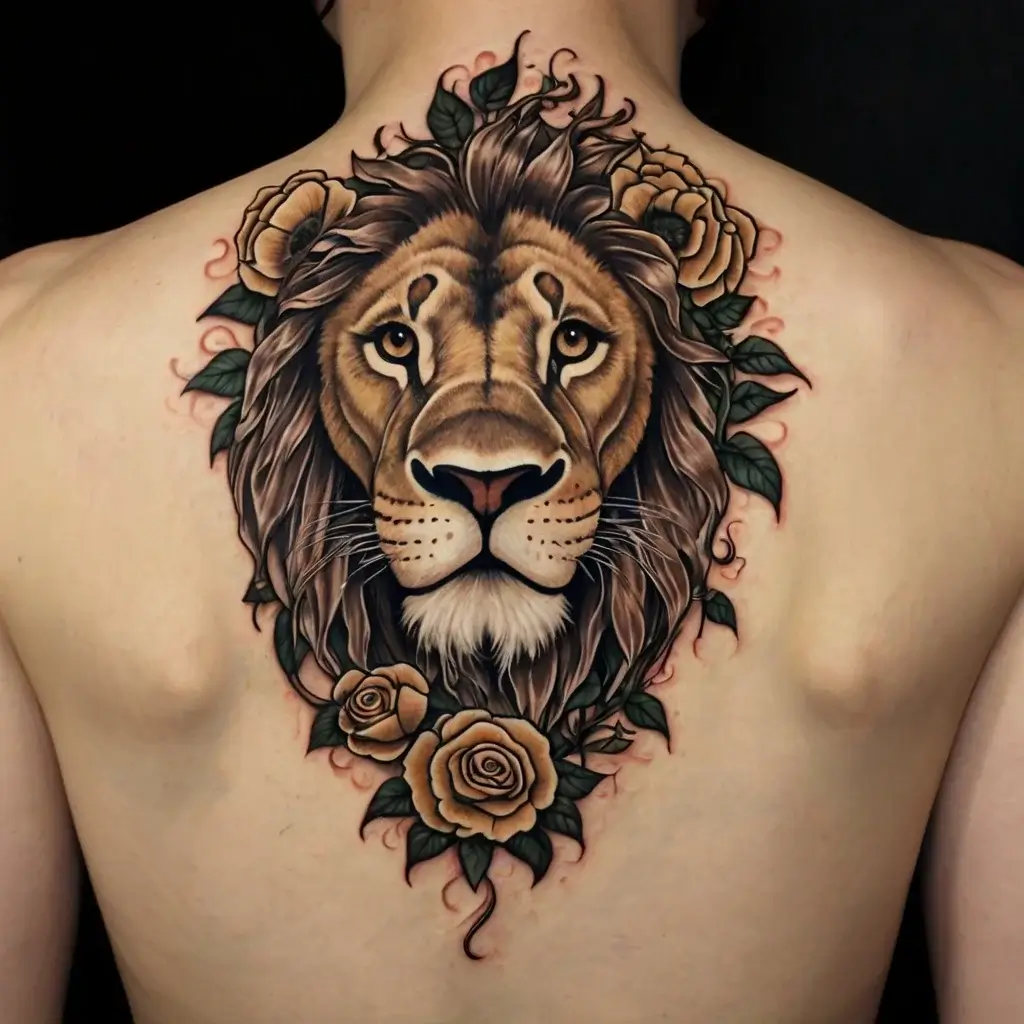 loin and flower tattoo (19)