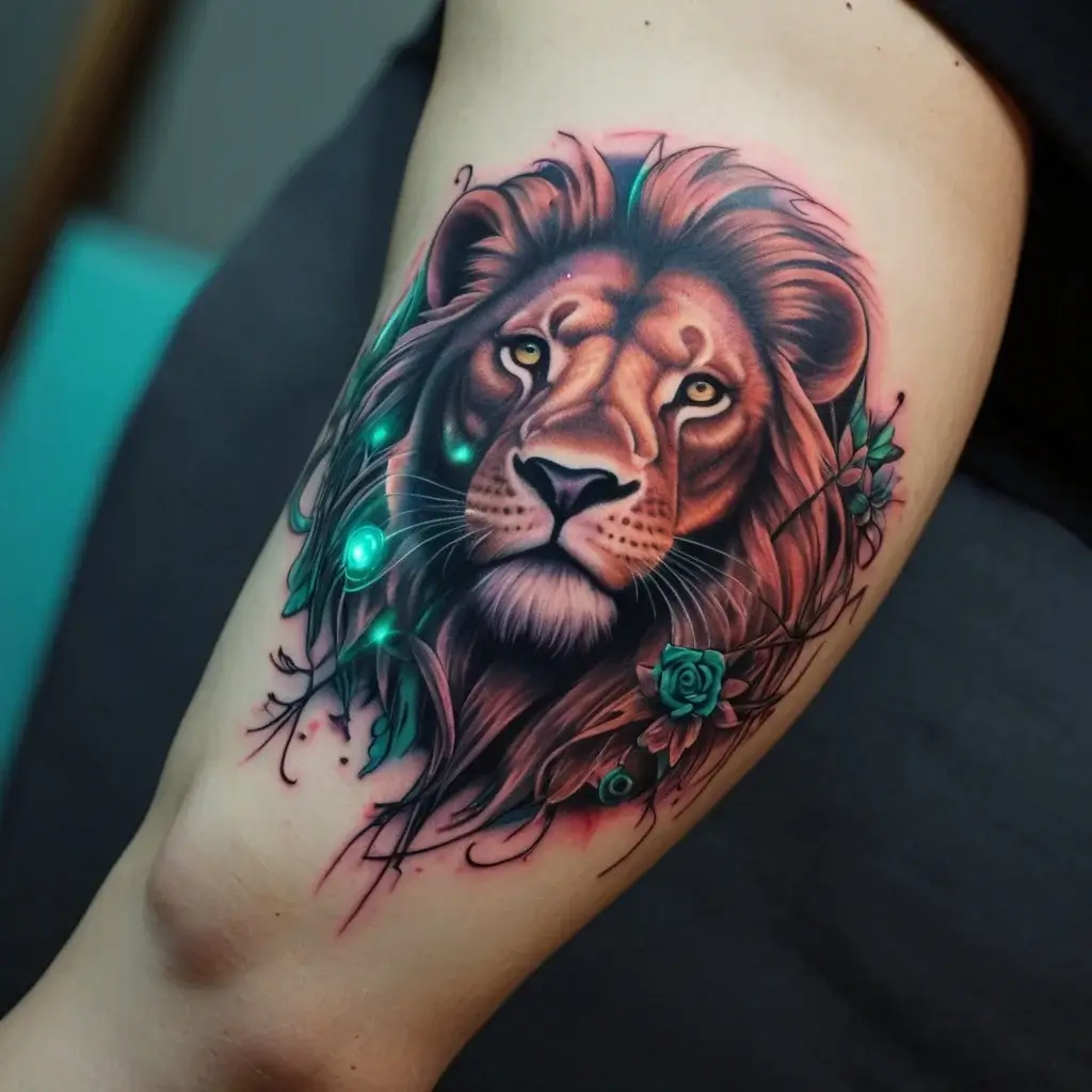 loin and flower tattoo (2)