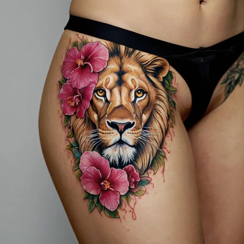 loin and flower tattoo (22)