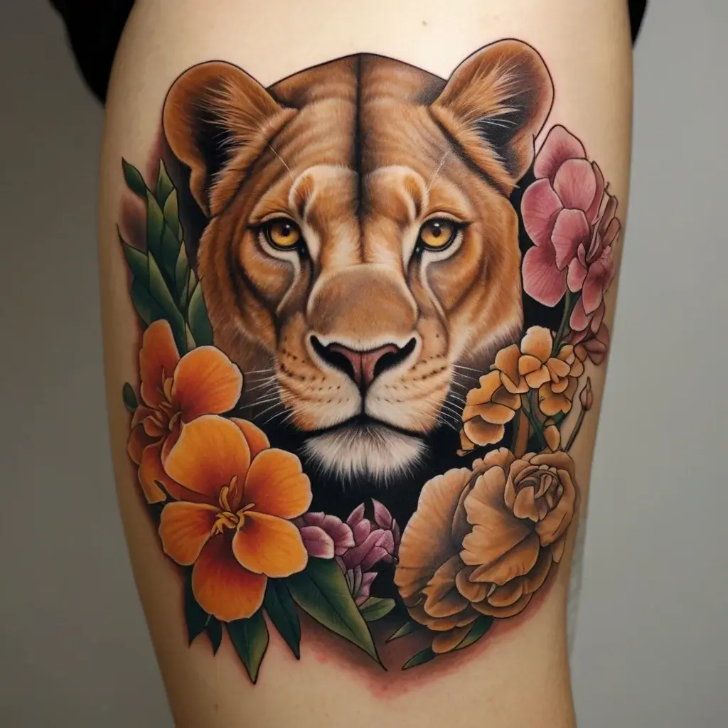 loin and flower tattoo (23)