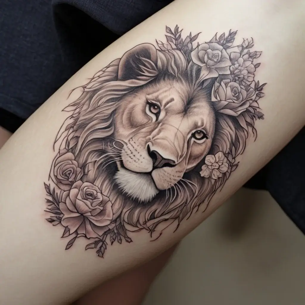 loin and flower tattoo (24)