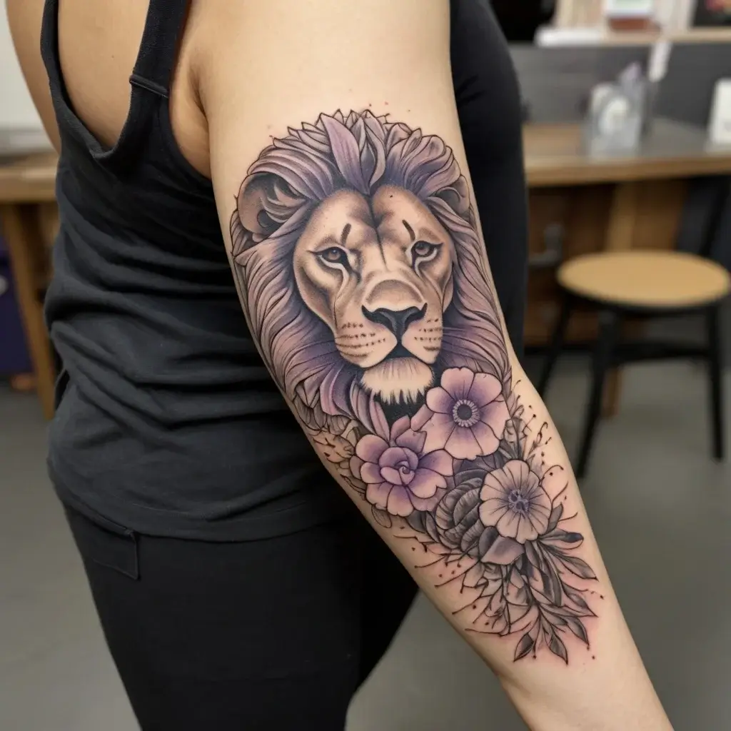 loin and flower tattoo (25)