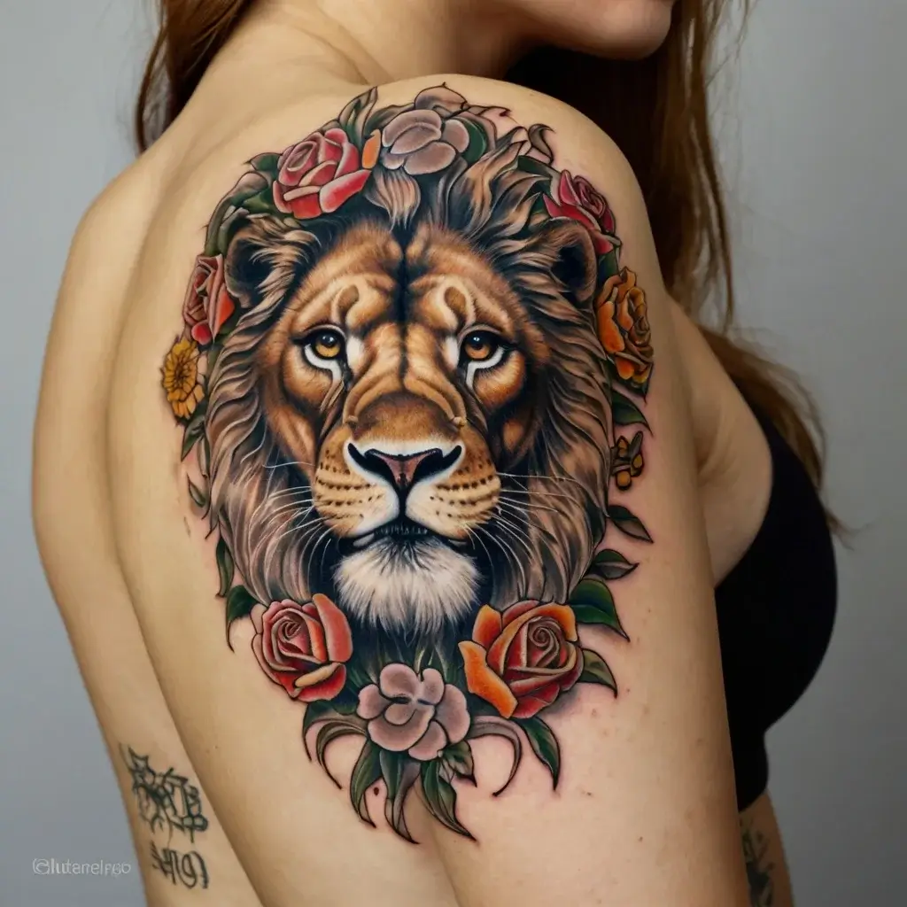 loin and flower tattoo (26)