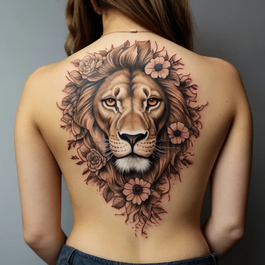 loin and flower tattoo (28)