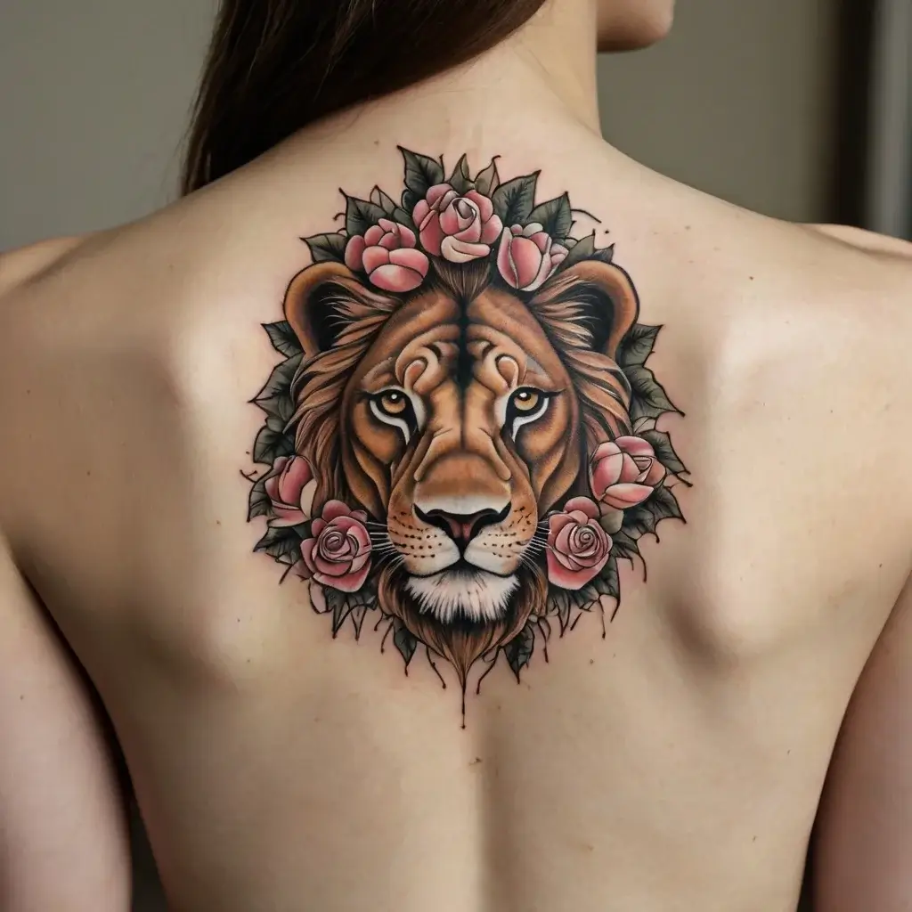 loin and flower tattoo (29)