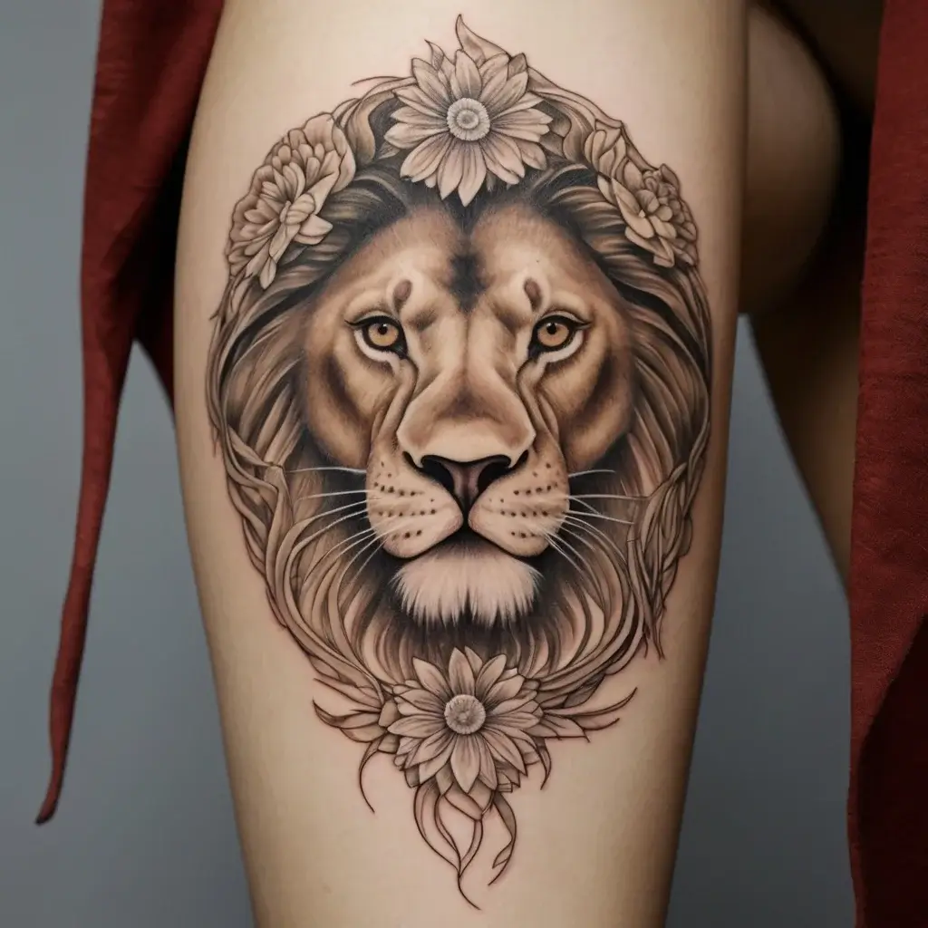 loin and flower tattoo (30)