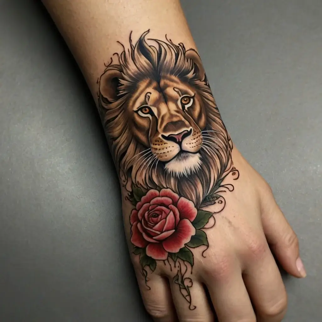 loin and flower tattoo (32)