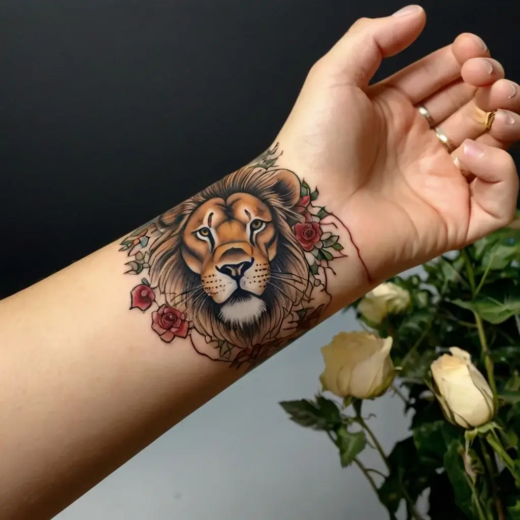 loin and flower tattoo (33)