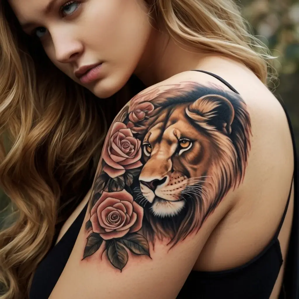 loin and flower tattoo (34)