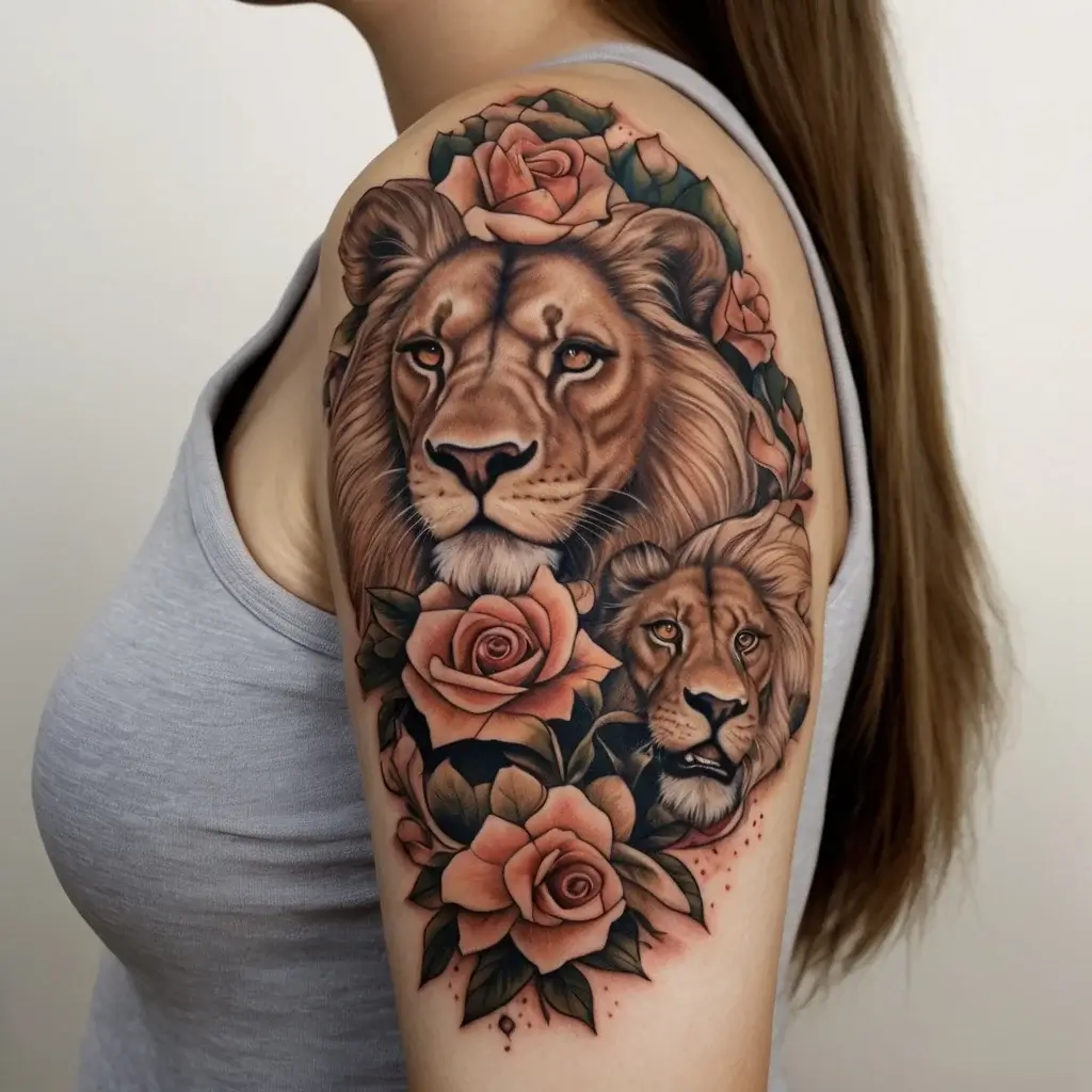 loin and flower tattoo (35)