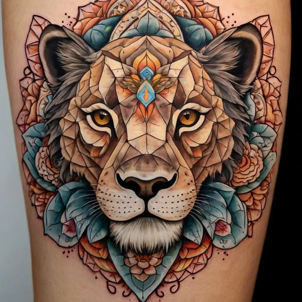 loin and flower tattoo (36)