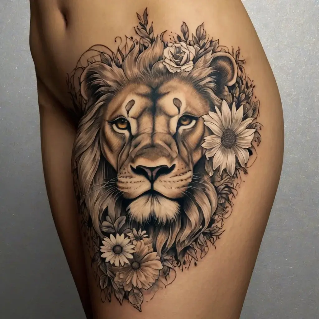 loin and flower tattoo (37)