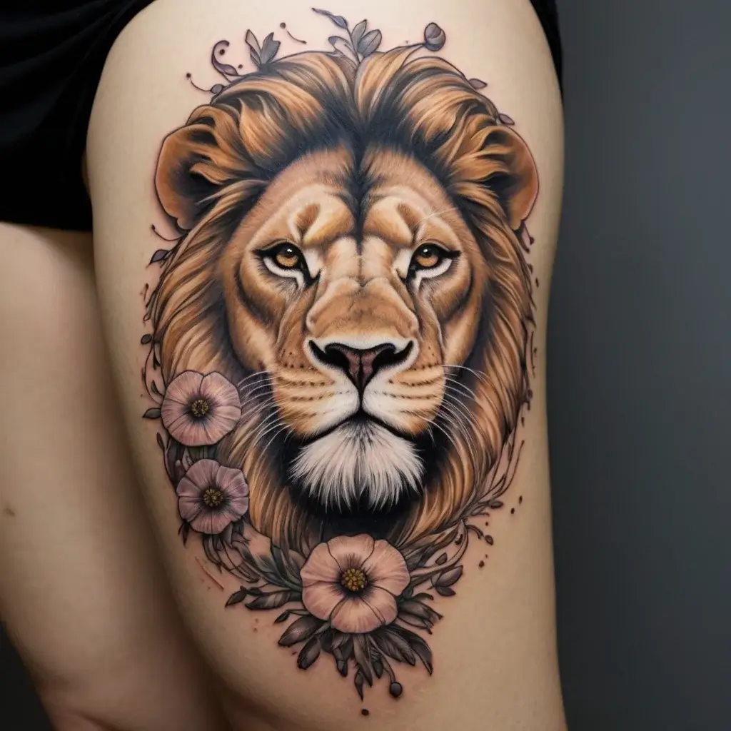 loin and flower tattoo (38)