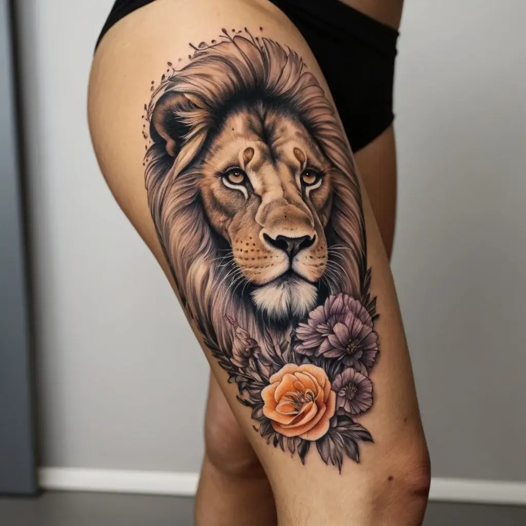 loin and flower tattoo (39)