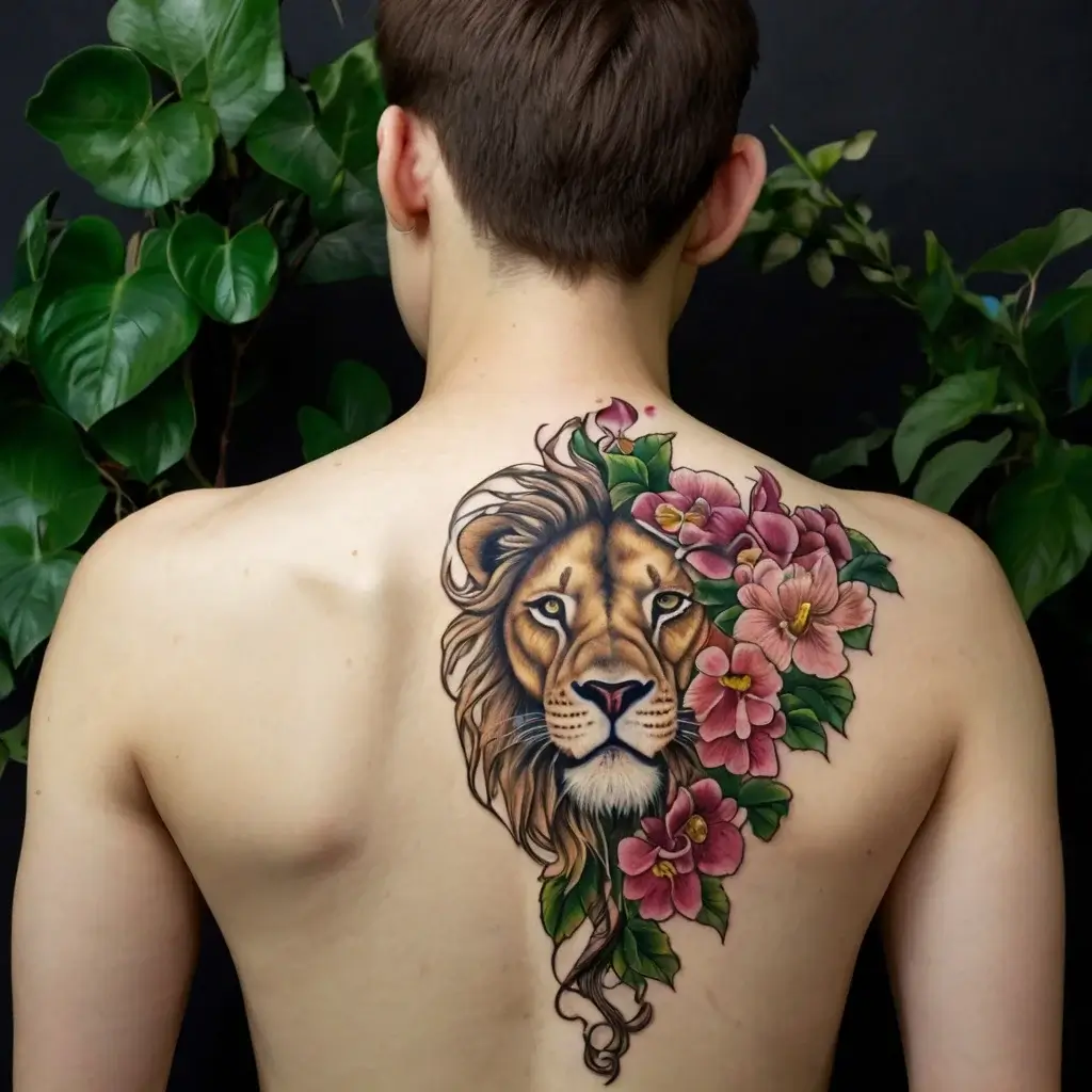 loin and flower tattoo (40)