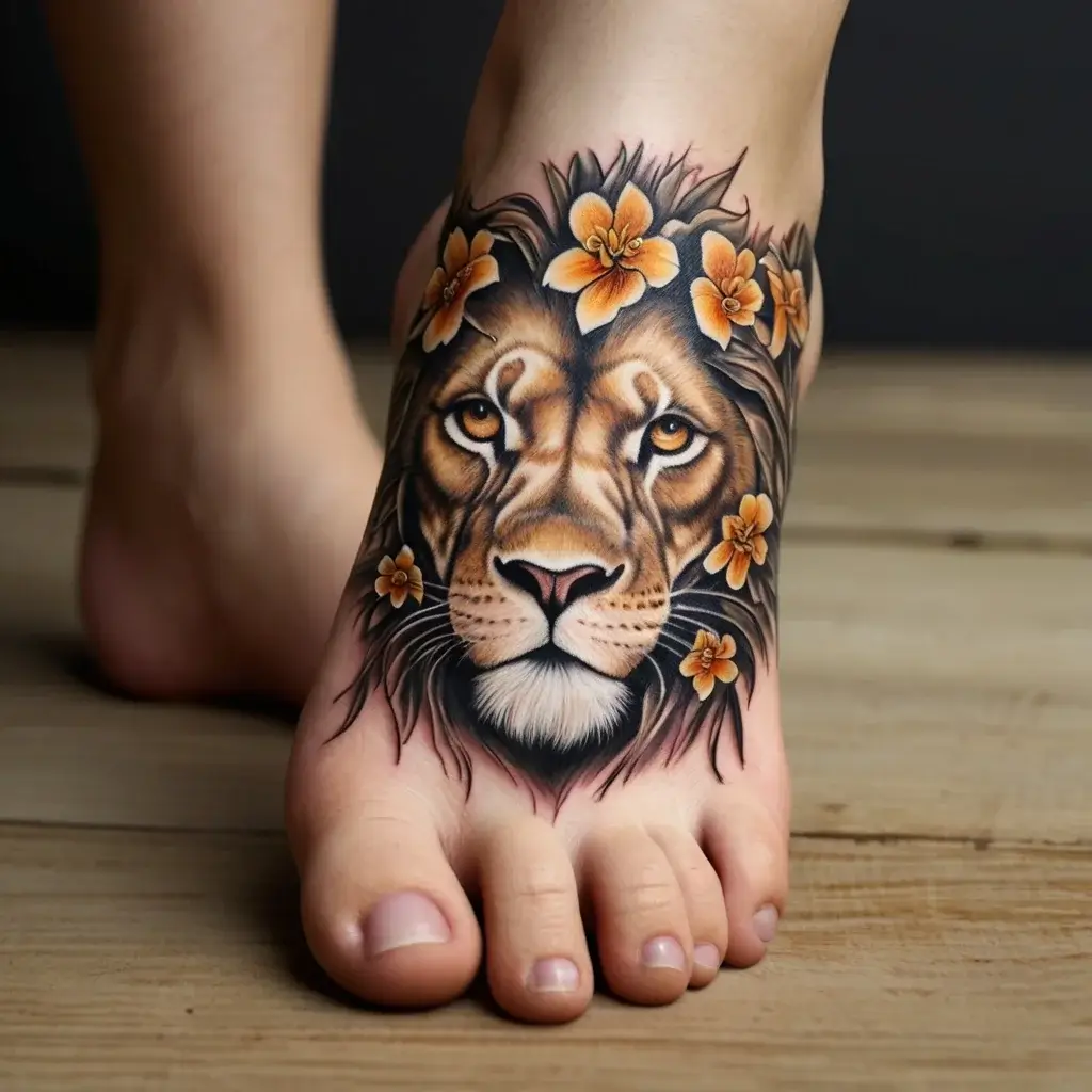 loin and flower tattoo (41)