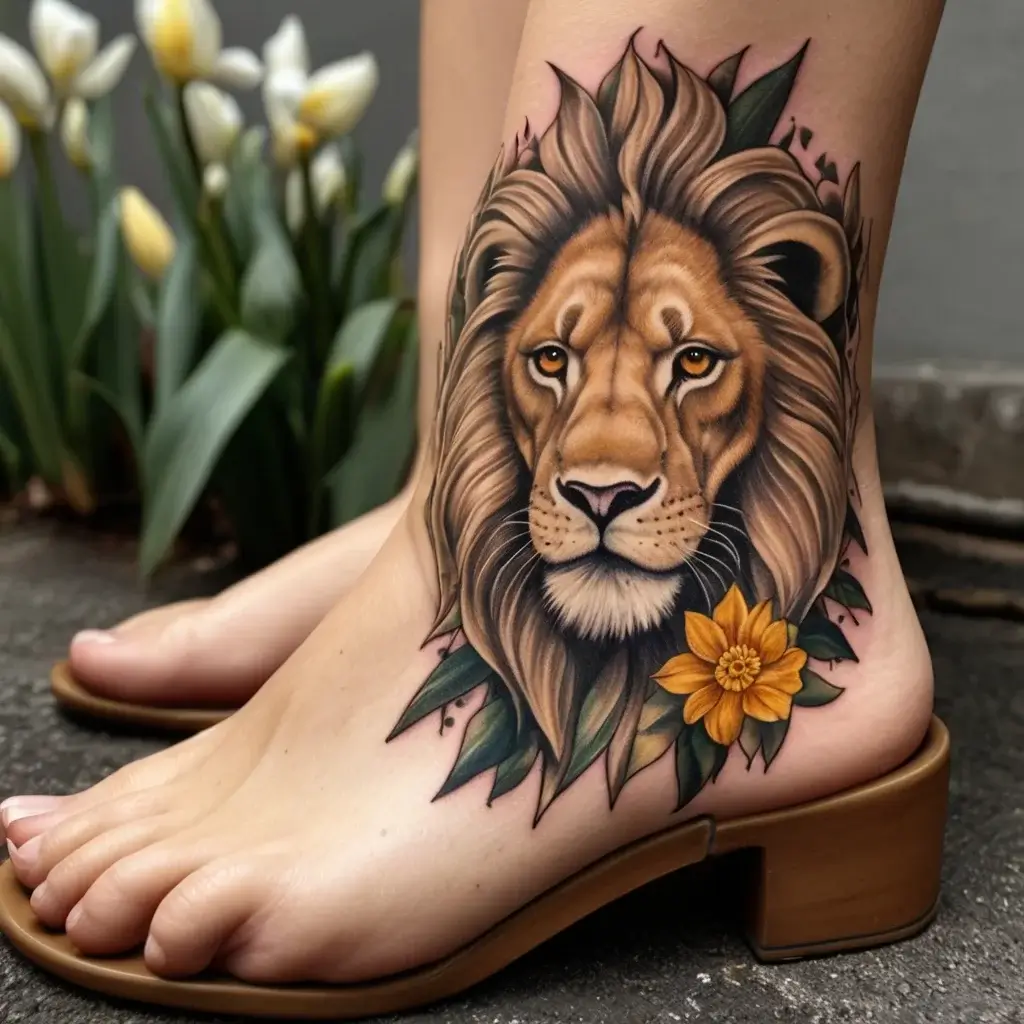 loin and flower tattoo (42)