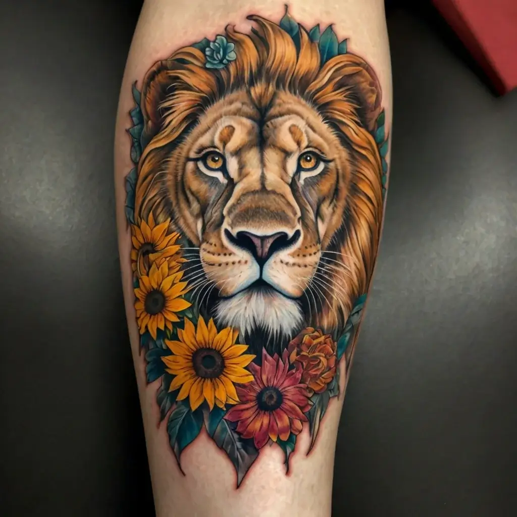 loin and flower tattoo (43)