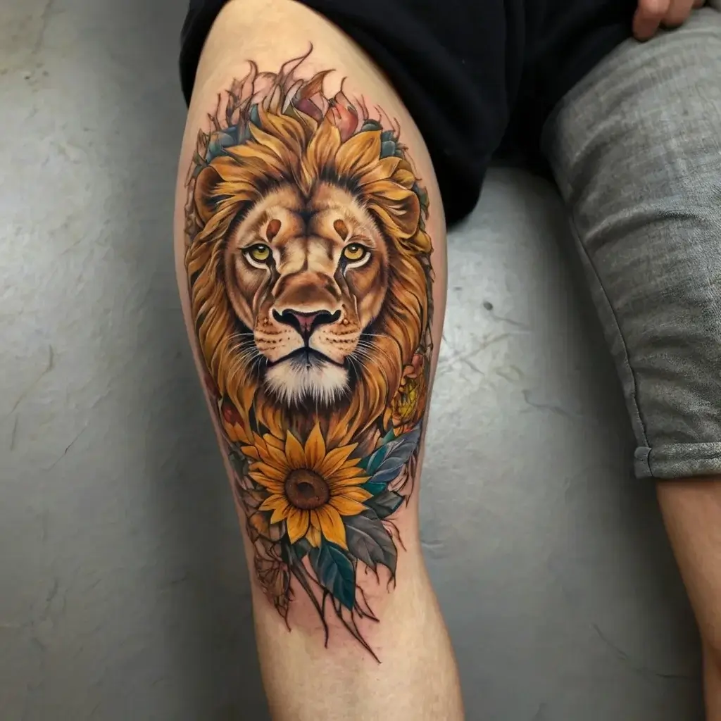 loin and flower tattoo (44)