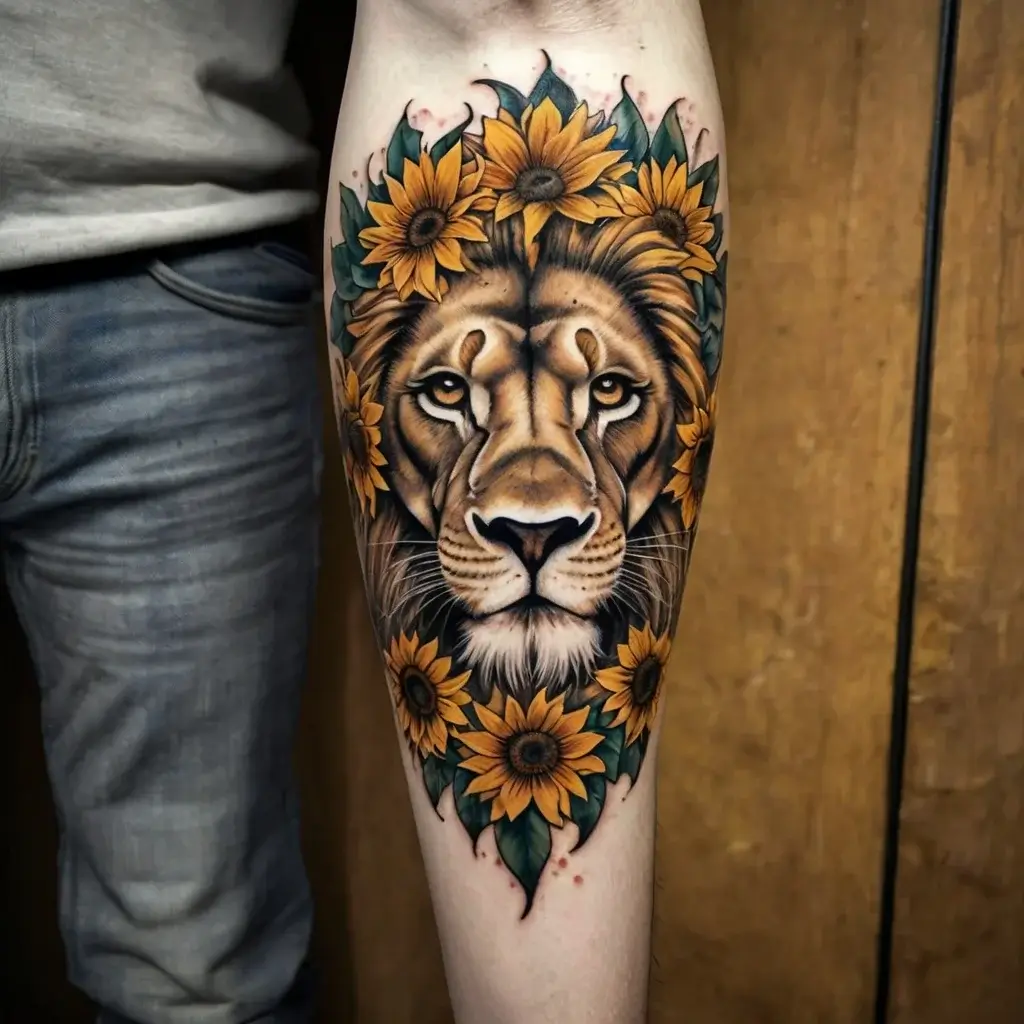 loin and flower tattoo (45)