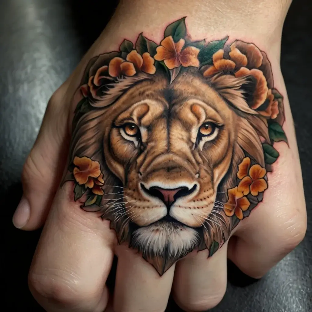 loin and flower tattoo (47)