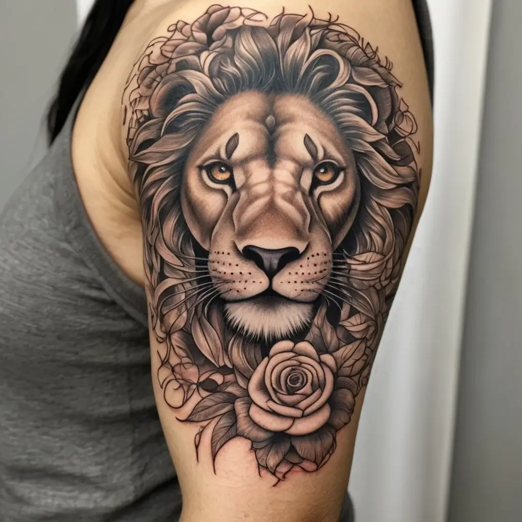 loin and flower tattoo (49)