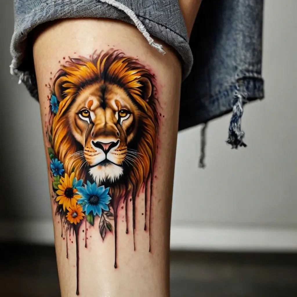 loin and flower tattoo (5)