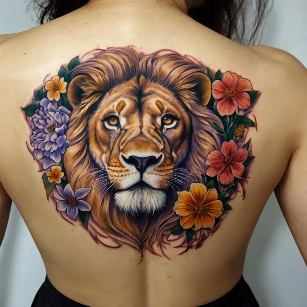 loin and flower tattoo (50)